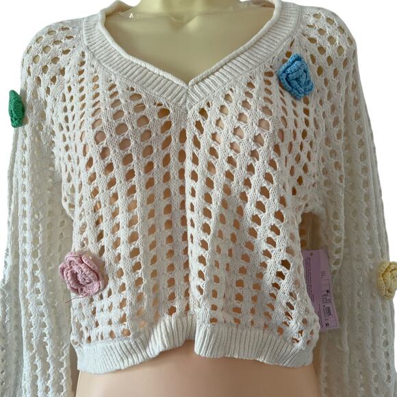 Women's M Open Work Cropped Pullover - Wild Fable™ Floral Boho Cottagecore - Picture 1 of 12